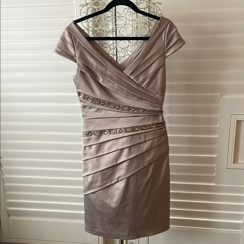 Eliza J Champagne Special Occasion Dress with Embellishments